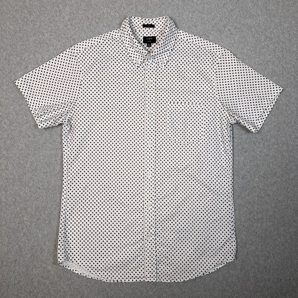 J.Crew Slim Oxford Shirt Mens Medium White Blue Starburst Print Short Sleeve